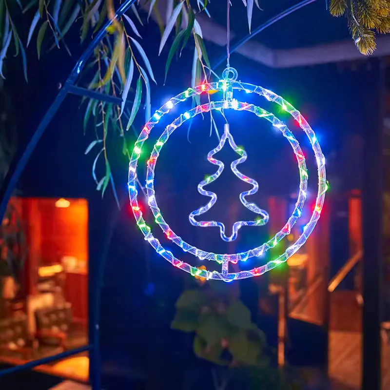 LED-Weihnachtslichterkette, doppelte runde Pendelleuchte mit Fernbedienung, Atmosphären-Dekorationslampe als Geschenk, Heimdekoration