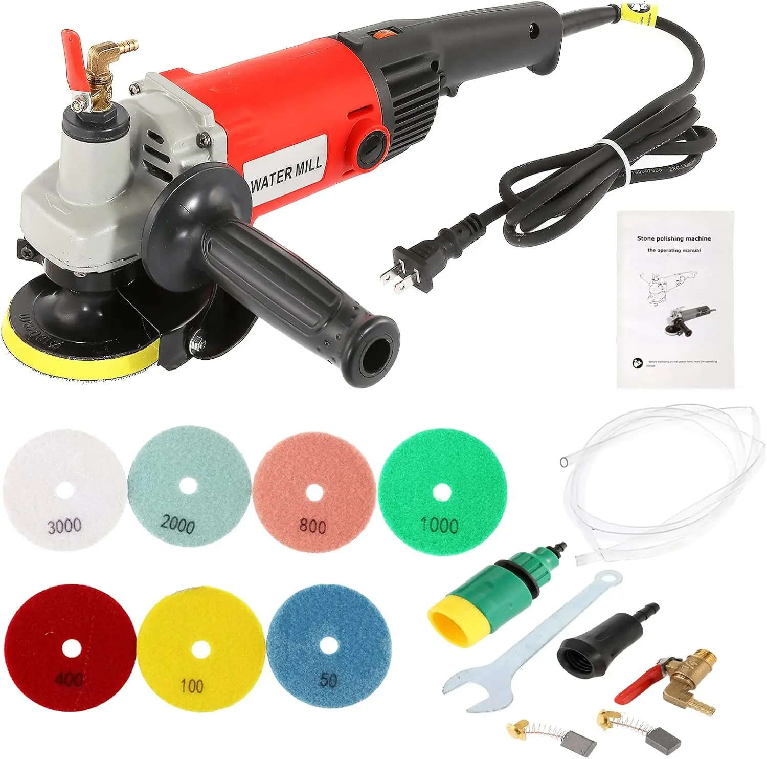 

IRONWALLS 1400W Wet Polisher Grinder, 110V 4” Variable Speed Grinder Polisher Machine, Wet Stone Polisher with 7PCS Diamond Poli