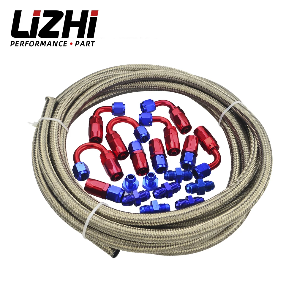 

LIZHI RACING - AN-6 STEELNESS/STEEL BRAIDED 5M AN6 НЕРЖАВЕЮЩИЙ МАСЛО/ТОПЕЛЬНОЙ МАСЛОЙНЫЙ ЛИНЕЙН + КОМПЛЕКТ адаптеров для конца шланга + вилка для портов AN6