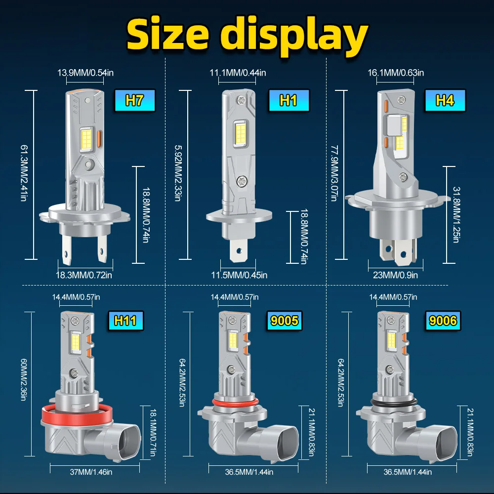 Fari LED H1 30000LM 6000K 300W H7 H4 9005 9006 H11 H8 HB3 HB4 Luce automatica a fascio alto e basso 1: 1 Mini 12V senza ventola + 900% luminoso