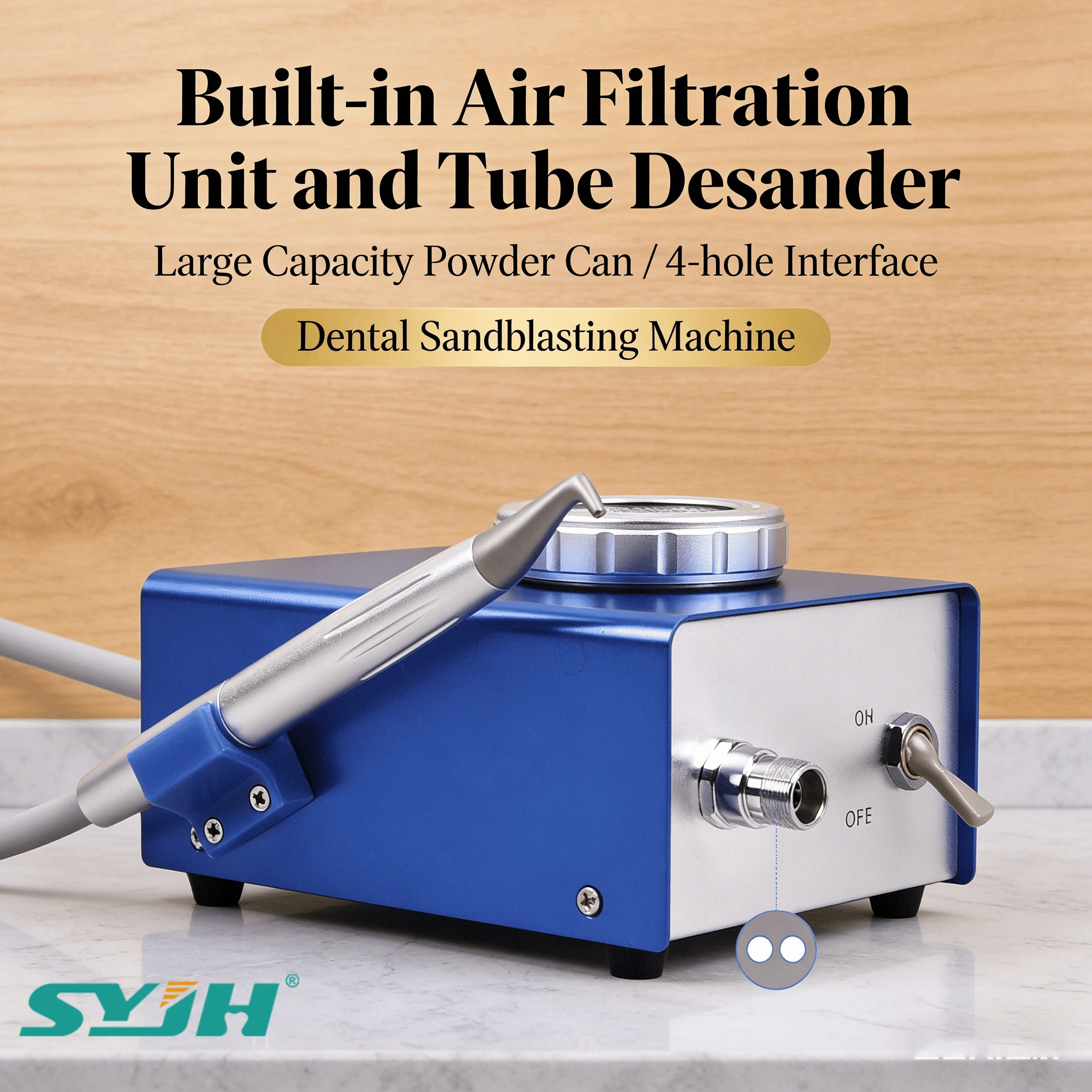 

SYJH Dental High Quality Sandblasting Machine 4-hole Built-in Air Filtration Unit and Tube Desander Dentist Polishing Equipment