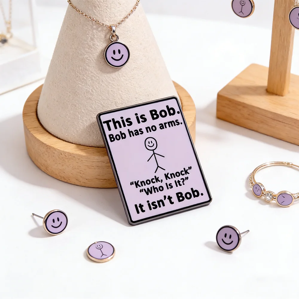 Funny This Is Bob Enamel Brooch Humorous Knock Door Joke Lapel Pin Sarcastic Meme Jewelry Gift for Friends