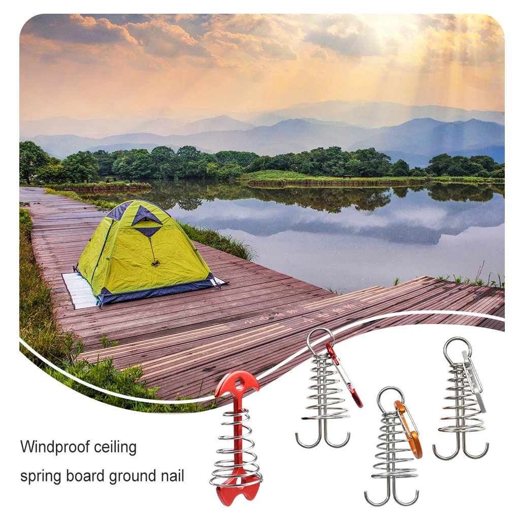 Board Peg Spiral for Outdoor Traveling Camping Hiking Spring Hook Octopus Deck Peg 10pcs/set Stainless Steel Tent Accessories  ﻿