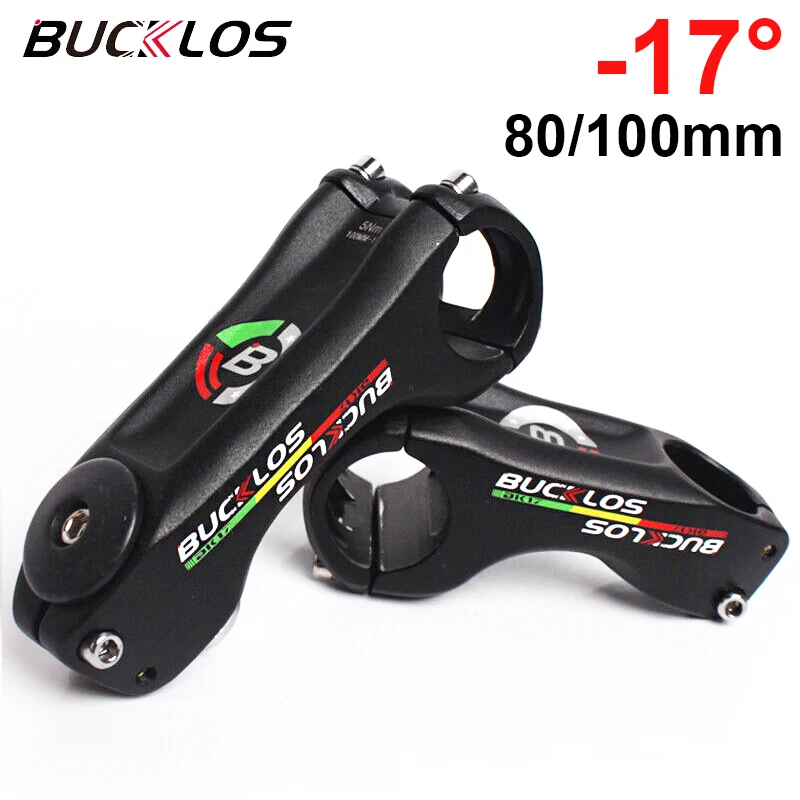 BUCKLOS Bicycle Stem 17 Degree Negative Bicycle Handlebar Table Stems Aluminum Alloy 80MM 100MM Handle Bar Power Bicycle Stem