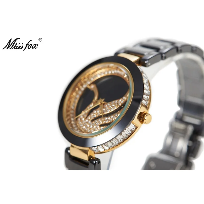 Official brand of free shippingFashionable High-End Ceramic Watch Diamond Swan Ultra-Thin Korean Casual WaterproofExquisite wome