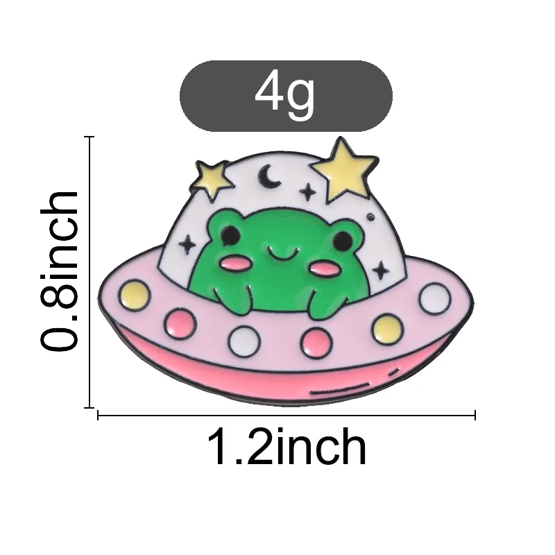 Cartoon Space Frog Lapel Pin Pink Flying Saucer Enamel Brooch Lightweight Metal Badge Ornament for Denim Coat Bag