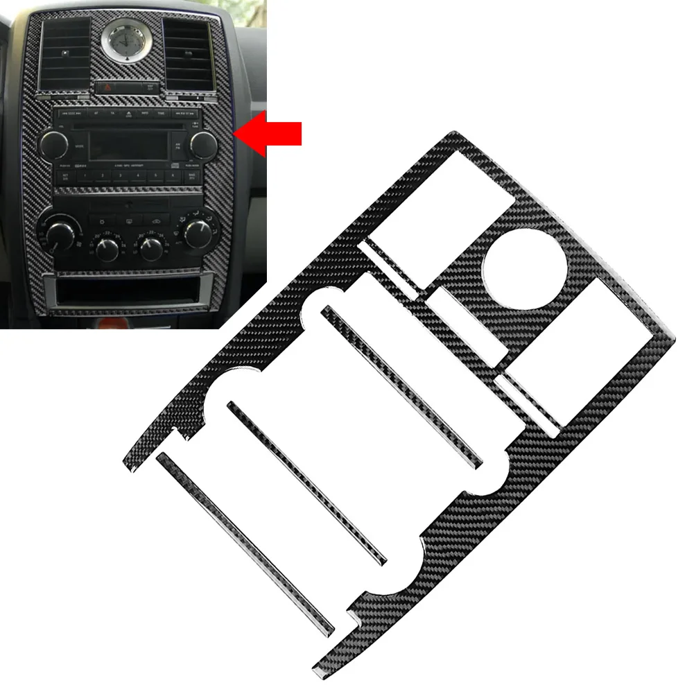 CD Panel Cover Climate Control Center Console 4Pcs For Chrysler 300 2005-2010 Carbon Epoxy Coating Soft Black