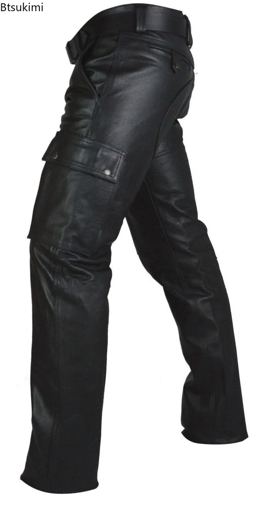 2025 Men's Stretchy Leather Pants Slim-fit Trendy Street Style PU Leather Skinny Pants for Men Faux Leather Shiny Skinny Pants