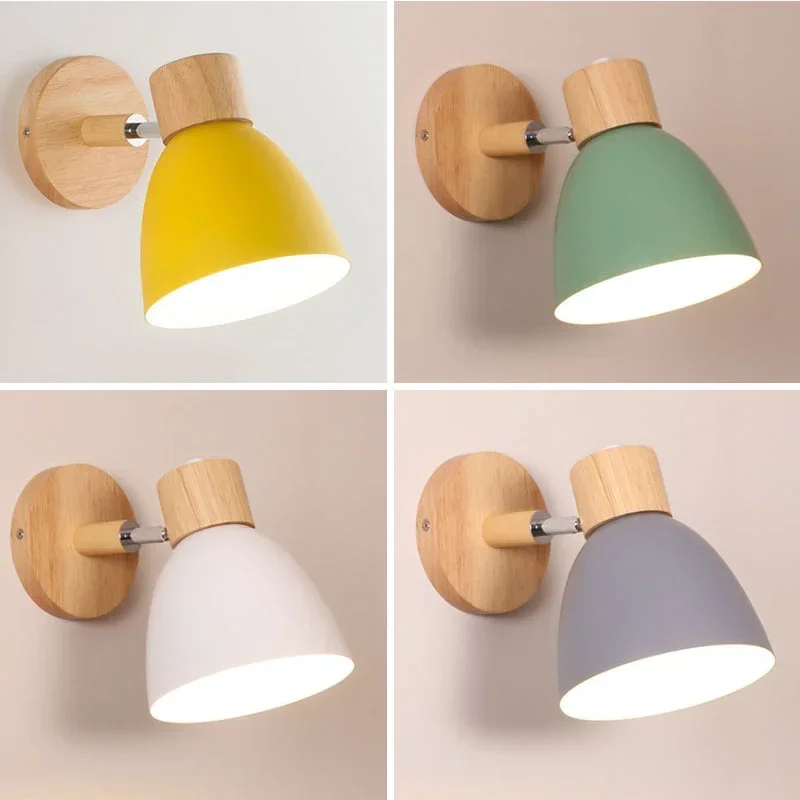 

Wooden Nordic Wall Lamp For Bedroom Living Room Home 6 Colors Modern Rotatable Sconce Steering Head E27