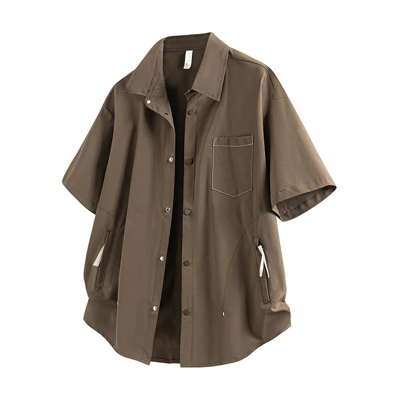 

Mens Cargo Shirits，Oversized Short Sleeve Shirt for Man with Zipper Pocket , Tops & T-shirt New Arrival Goods