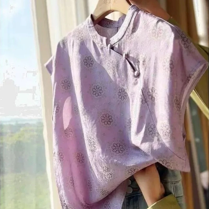 

Chinese Style Women's Blouses Korean Vintage Shirts FASHION Loose Spring/Summer Clothing Printed Sleeveless Women Tops