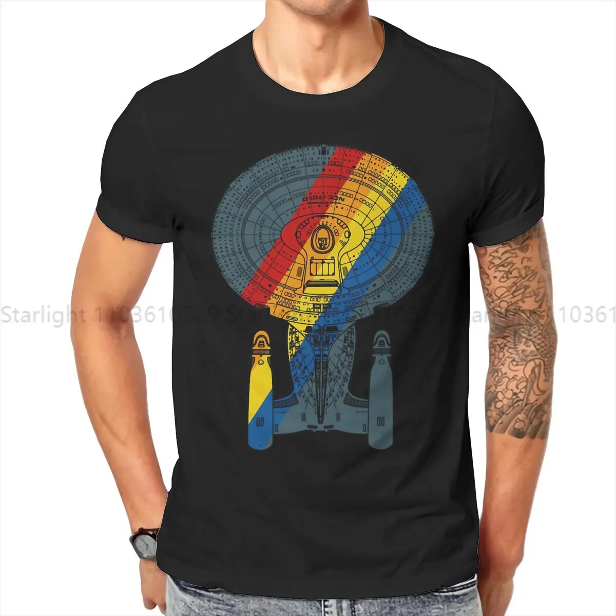 Starr Trrekk Creative TShirt for Men Generation Ship Portrait Rainbow Fill Round Neck T Shirt Distinctive Gift OutdoorWear