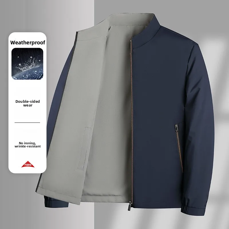 Busin Casual Double-Sided Wear Colletto alla coreana Jaet da uomo Autunno Primavera Cappotto aggiuntivo per papà di mezza età Sle