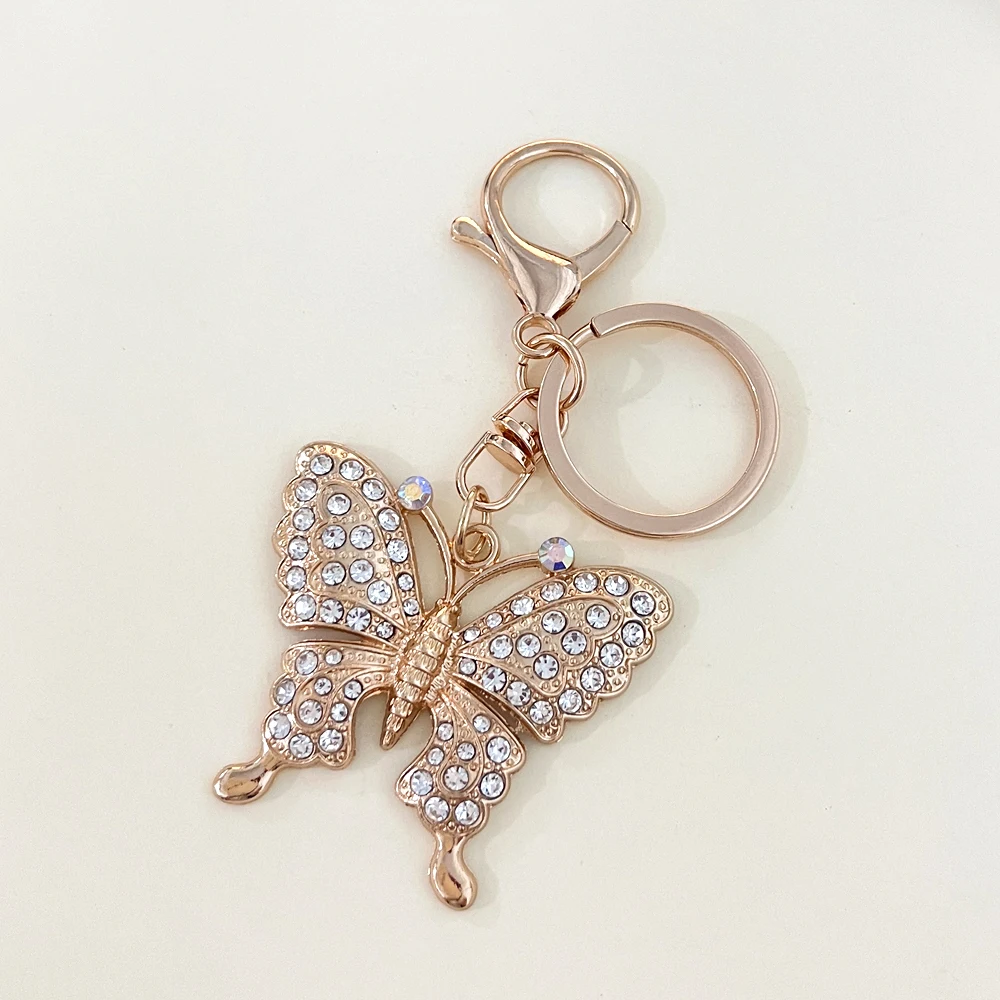 Luxury Rhinestone Butterfly Pendant Key Chain Enamel Insect Keychain Fashion Bag Charms Ornaments For Women Car Keyring Gifts