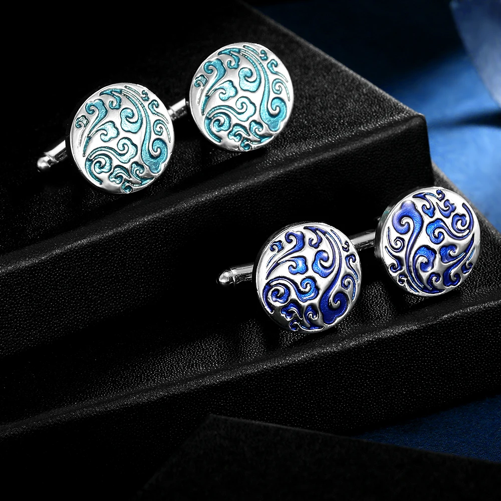 2 Teile/satz Vintage Wind und Wolke Muster Runde Manschettenknöpfe Für Herren Hemd Anzug Schmuck – Detail 5