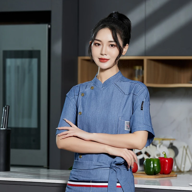 Летняя рубашка для мужчин и женщин, пищевая одежда для сервиса, комбинезон для ресторана, отеля, куртка шеф-повара, форма с короткими рукавами для приготовления пиццы, кухни