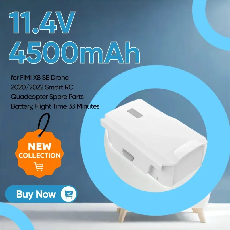 

11.4V 4500mAh Replacement Battery for FIMI X8 SE Drone 2020/2022 Smart RC Quadcopter Spare Parts Battery, Flight Time 33 Minutes