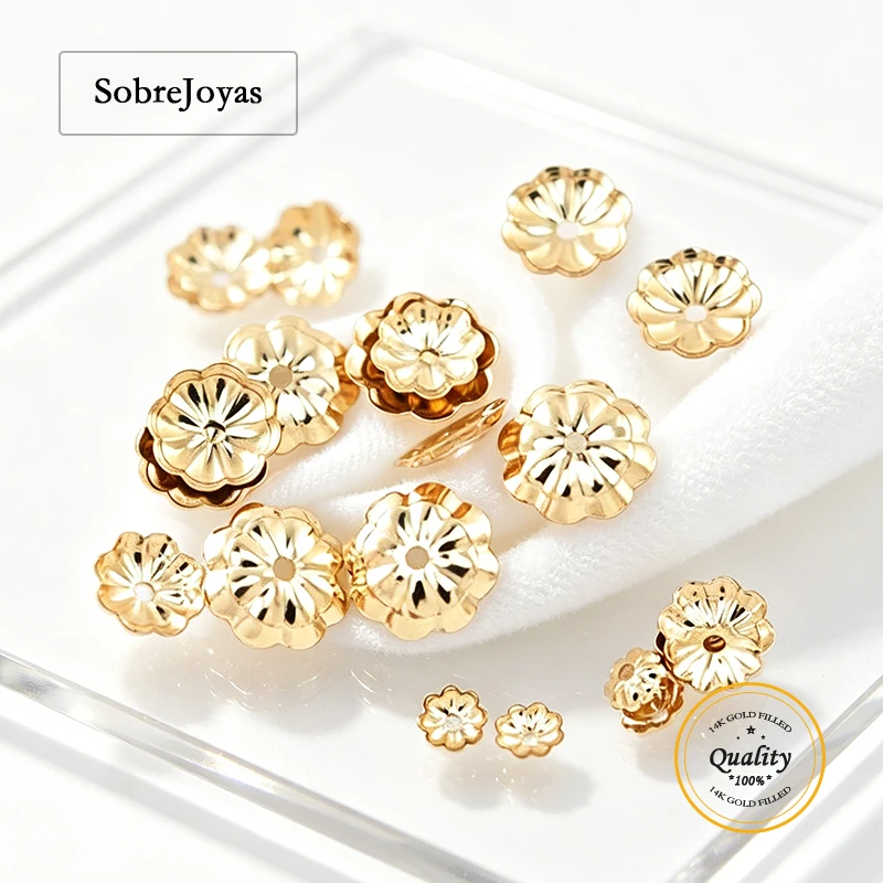 14K Gold Filled Flower Bead Cap for Bracelet Making Seamless Jewelry Crafting Supplies view 2