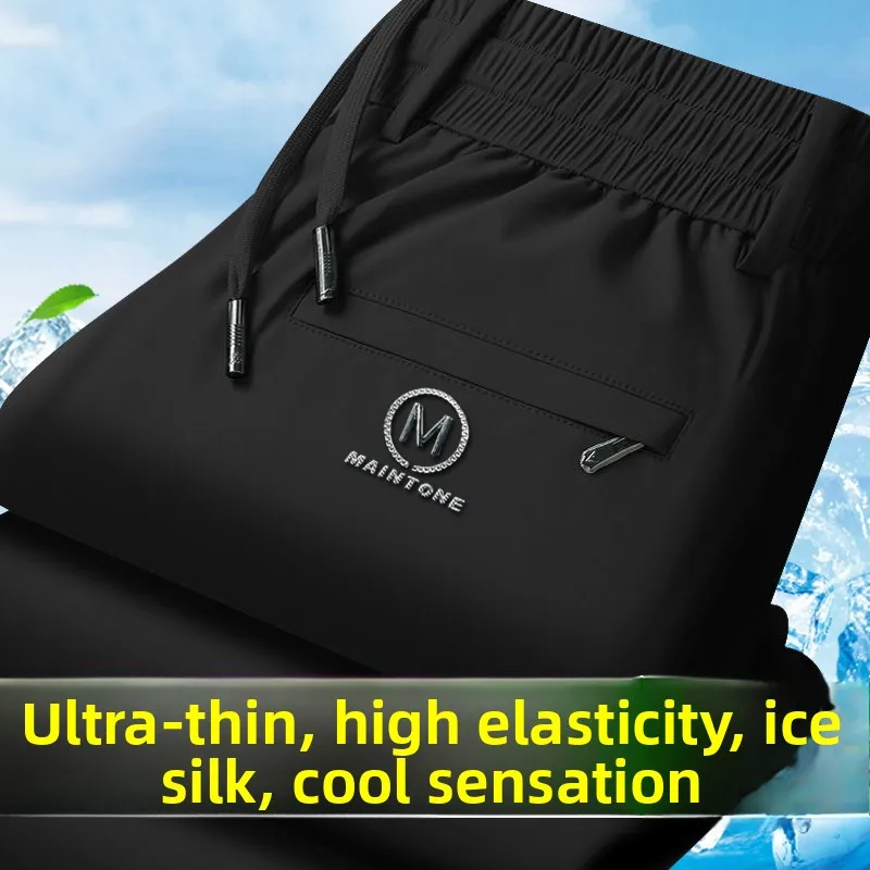 Pantaloni casual in seta di ghiaccio Pantaloni estivi da uomo vestibilità ampia gamba dritta Pantaloni da lavoro sottili Qui Dry Busin Casual in fibra di poliestere
