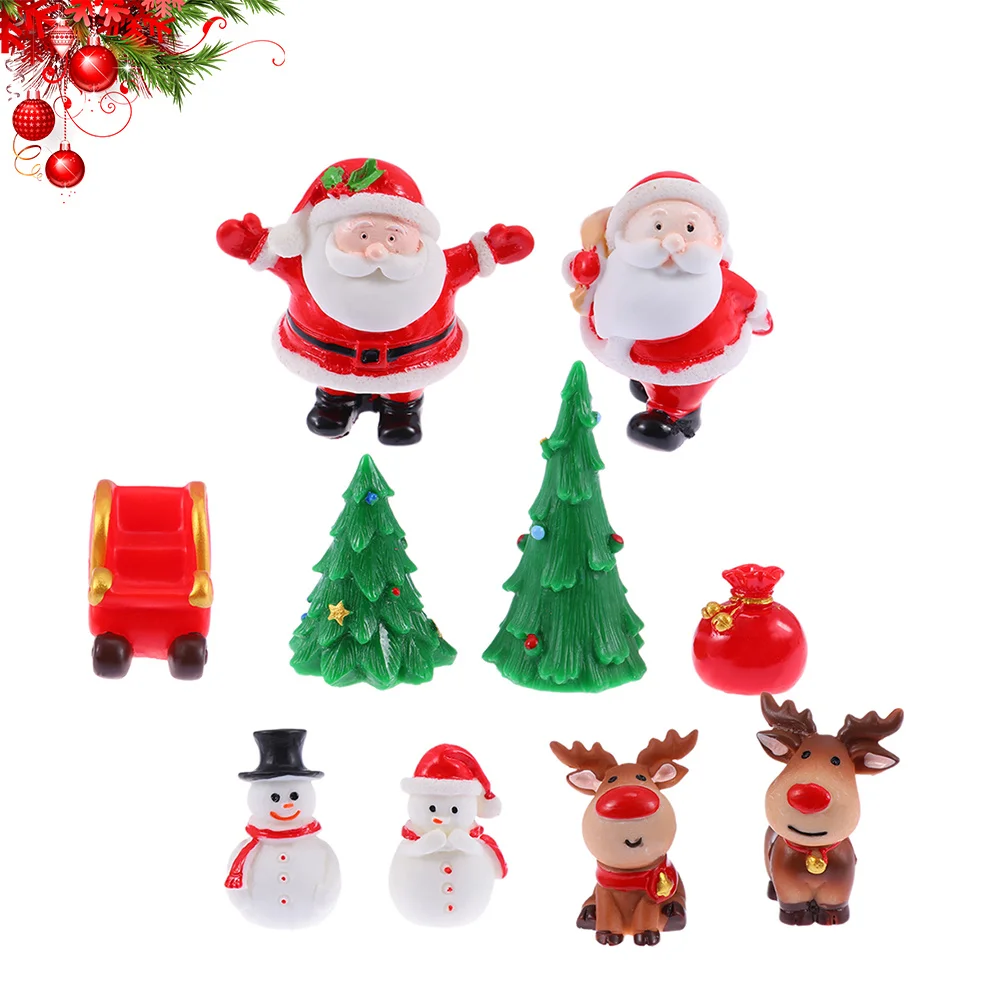 10 stuks Kerst Hars Ornamenten Sneeuwpop Rendier Micro Landschap Decoratie Xmas Desktop Versiering voor Party Kerst Versiering