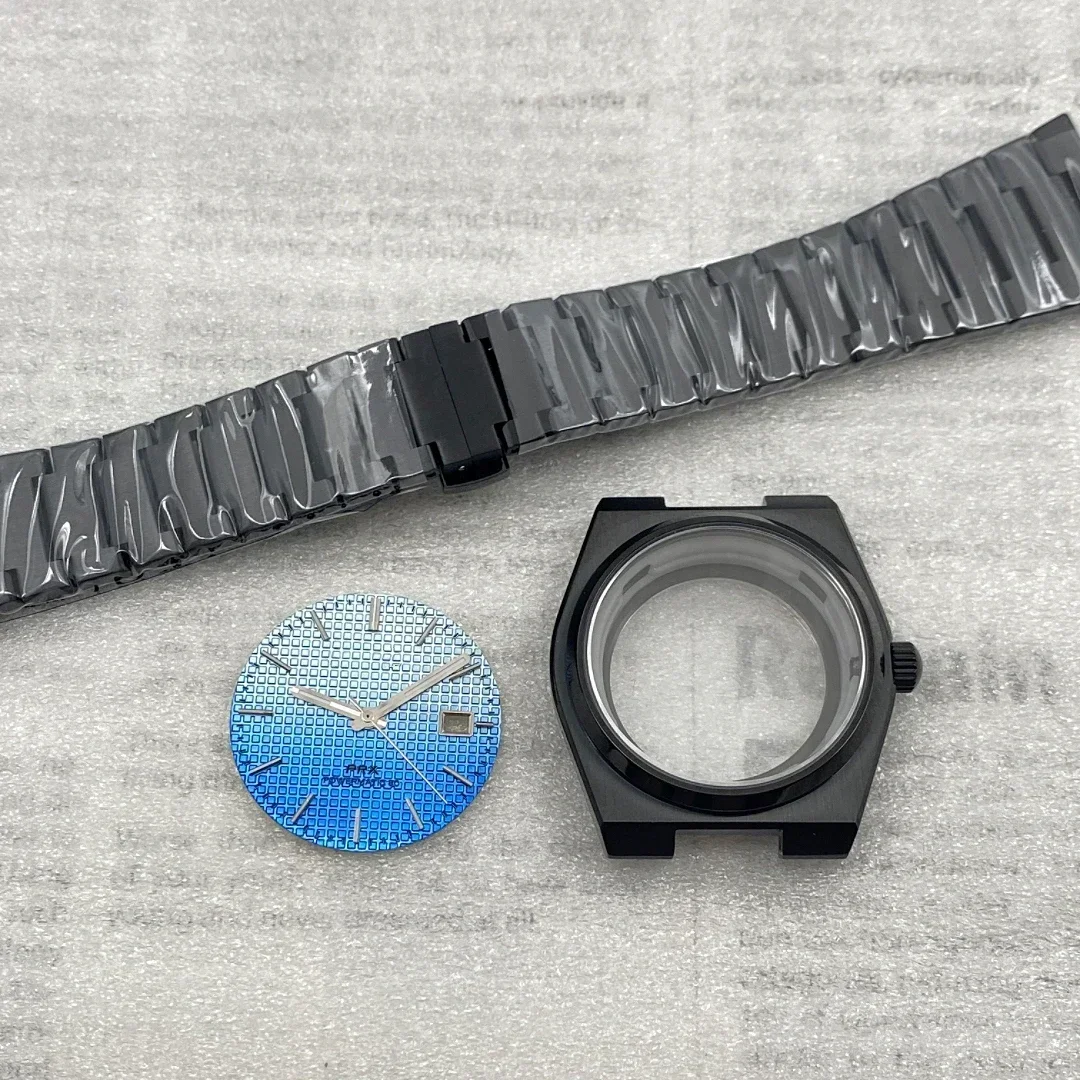 スーパープレーヤーストラップセット,nh35と互換性のある黒いケース,自動巻きムーブメント,底部から透明なサファイアガラス,prx40mm,新品