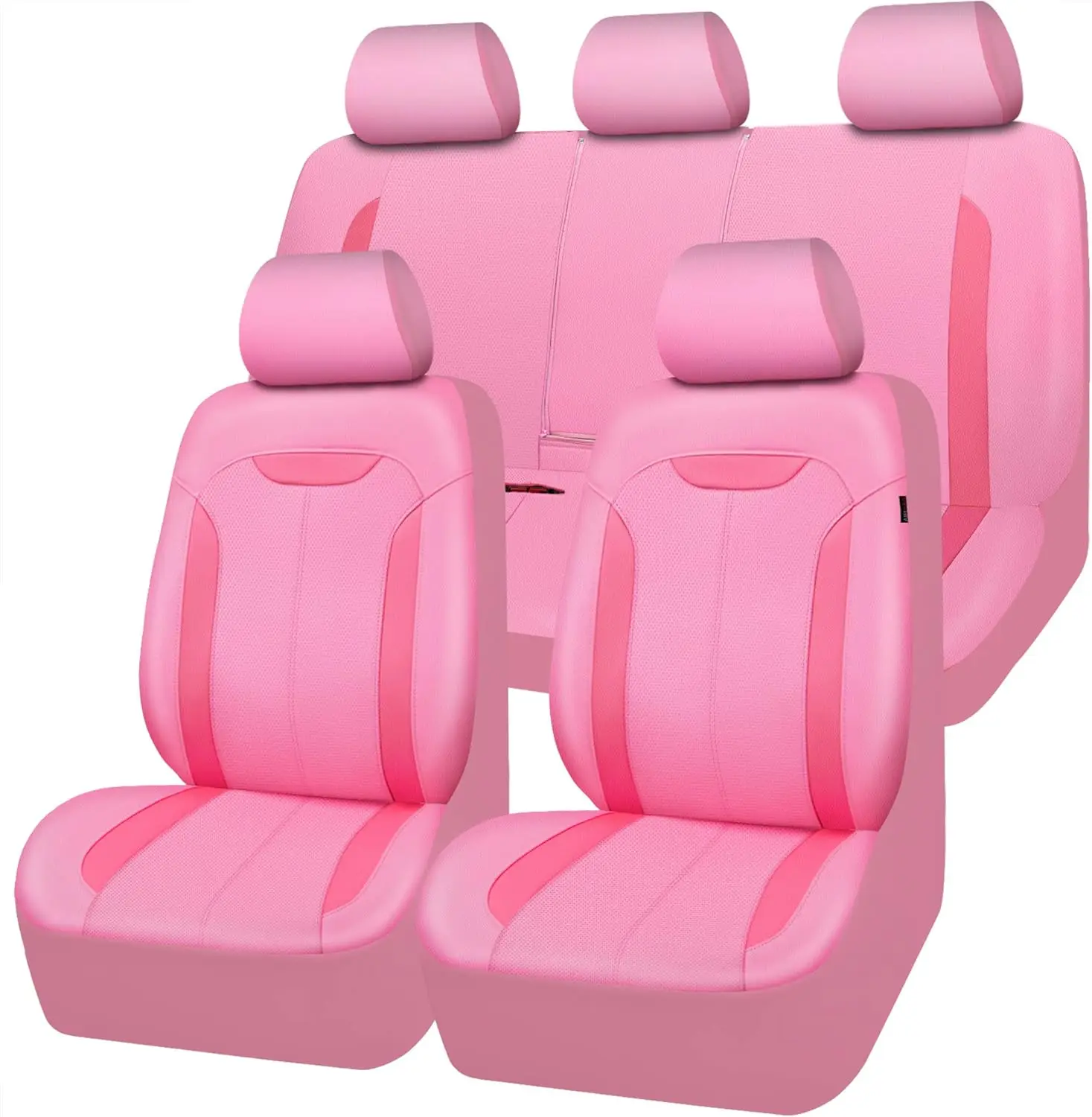 مجموعة كاملة من أغطية مقاعد السيارة المصنوعة من الجلد الوردي من CAR PASS، وسادة هوائية فاخرة قابلة للتنفس ومقاومة للماء ومتوافقة مع المقعد العالمي #1