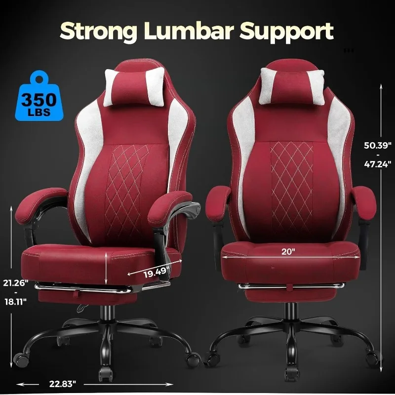 كرسي ألعاب كبير وطويل، كرسي كمبيوتر من القماش قابل للتنفس مع دعم قطني قوي، كراسي مكتب مريحة مع P #2