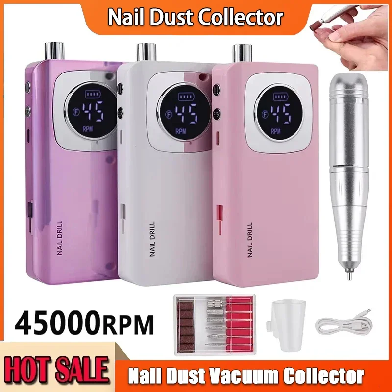 

Профессиональная дрель для ногтей, 45000 об/мин, высокоскоростная перезаряжаемая с ЖК-дисплеем, малошумный набор шлифовальных машин для лака для ногтей, аксессуары для дизайна ногтей
