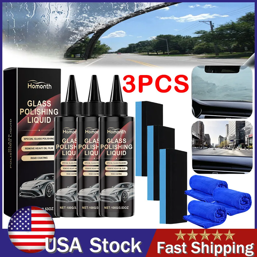 

3 комплекта автомобильных оконных стекол, очистка водяных пятен, противотуманное средство для ухода за автомобильным стеклом, жидкость для полировки стекол