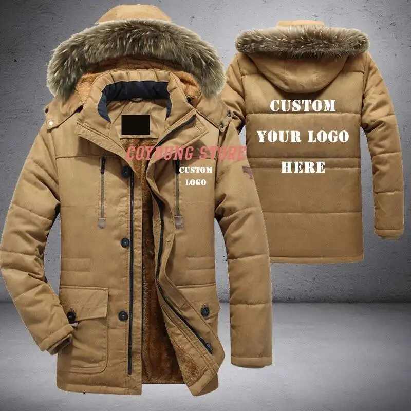 Custom Large Size Men Parkas Coat Plus Veet Thicken Zipper Clothing Warm Detachable Fur Collar Mens Winter Jacket