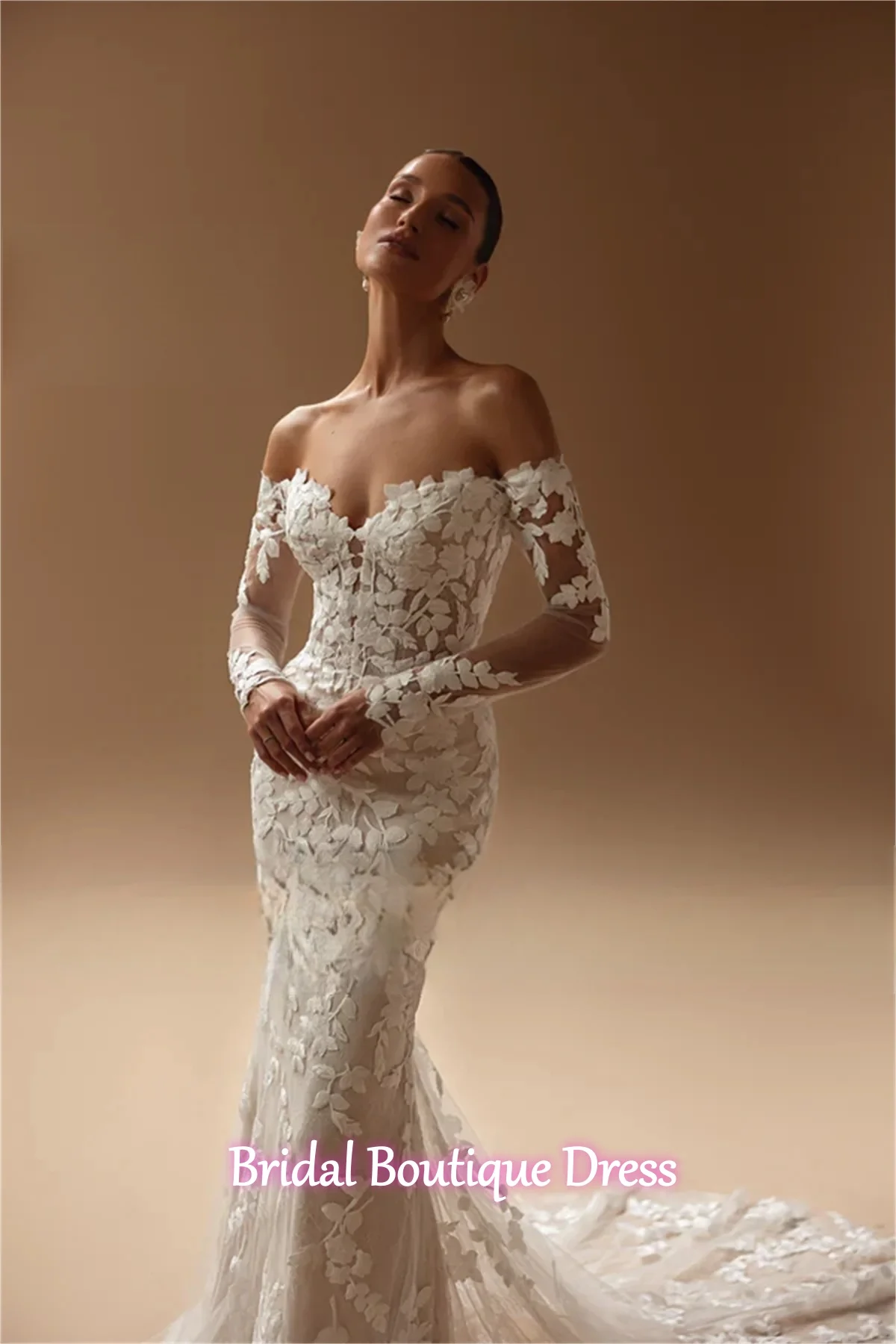 Maßgeschneiderte exquisite Applikationen Meerjungfrau Brautkleider aus der Schulter Prinzessin Brautkleid elegantes Brautkleid Zug