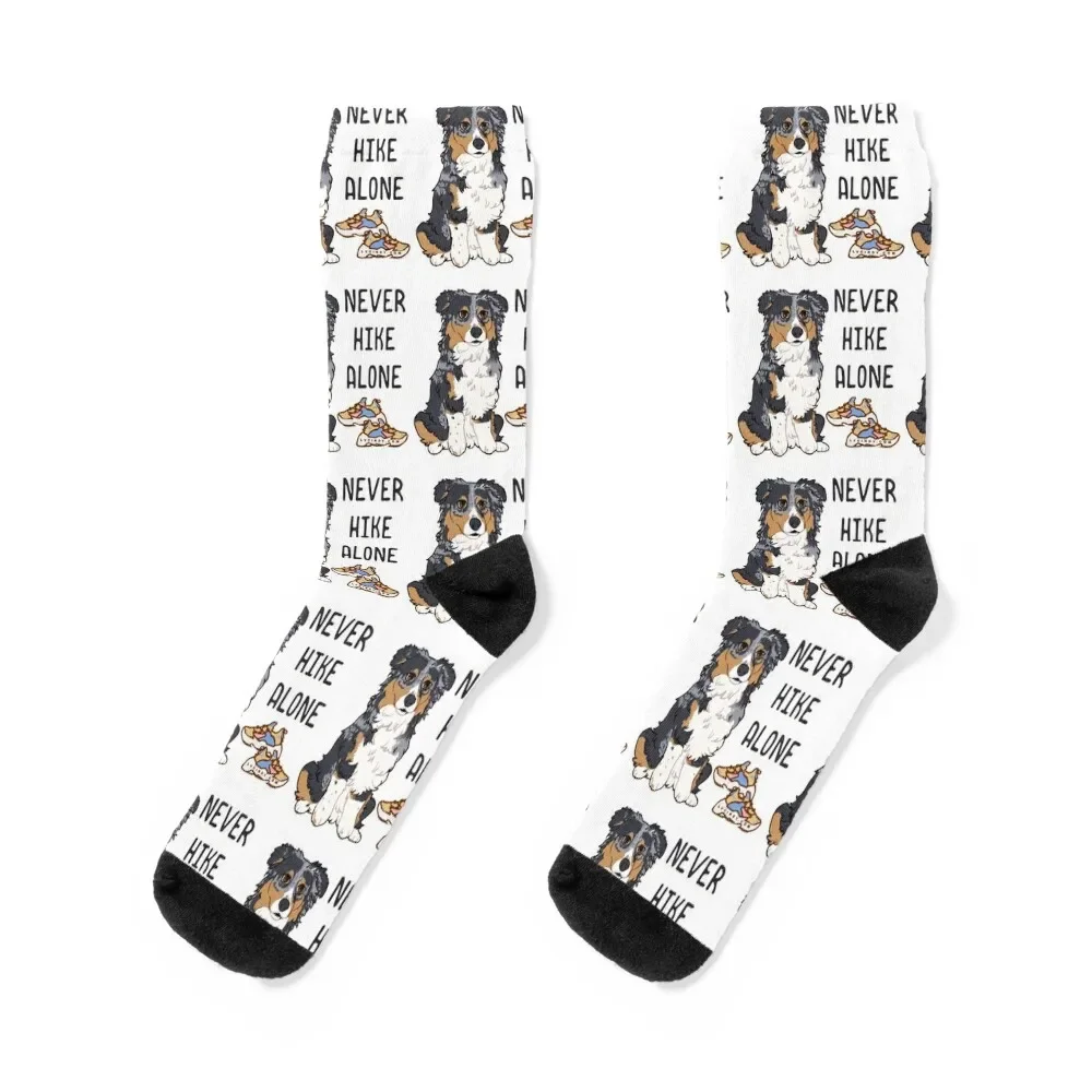 

Luna Australian Shepherd Commission - NEVER HIKE ALONE Socks anime funny gift Mens Socks Women's