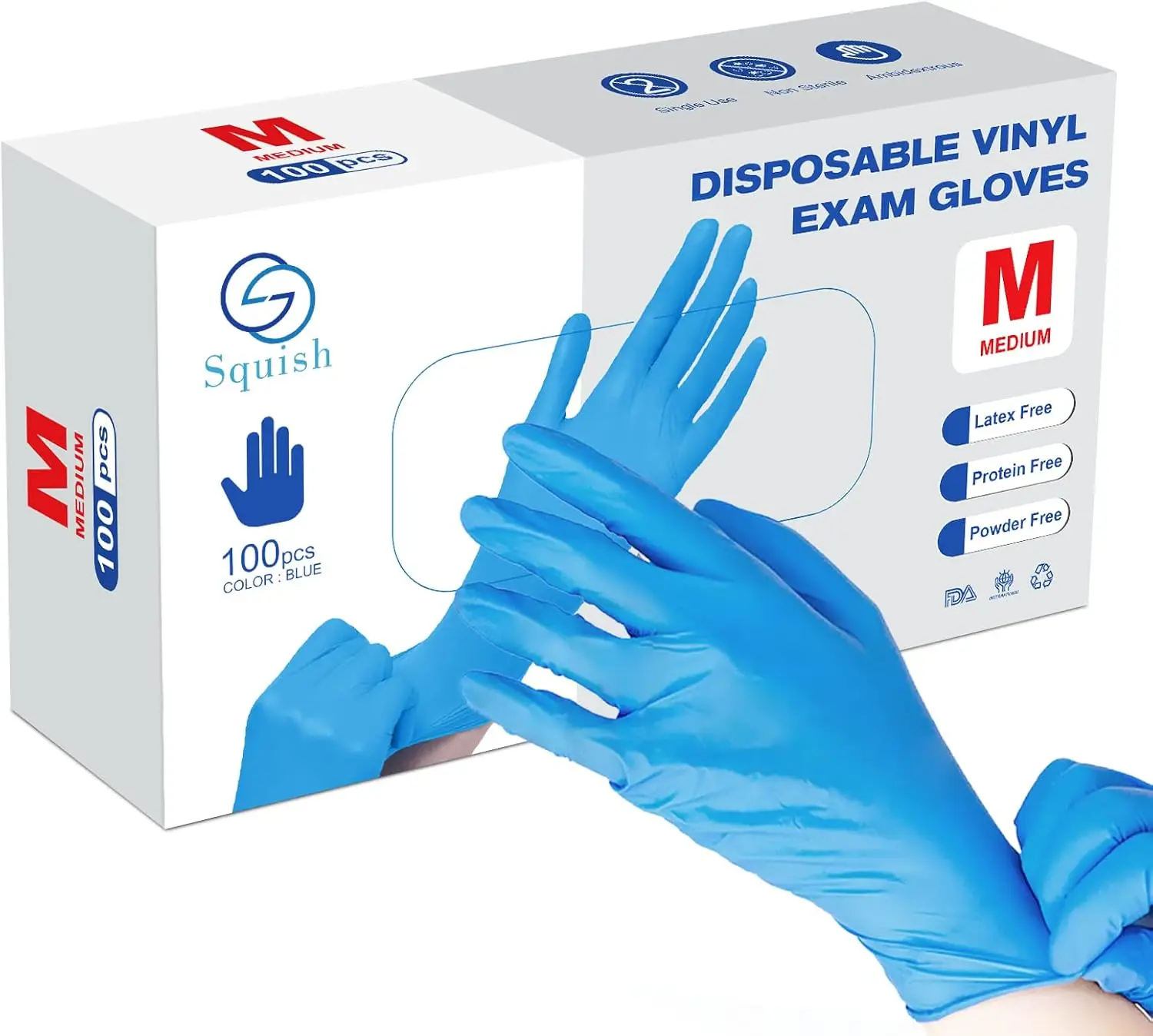 

Blue 4 Mil Vinyl Synmax Disposable Gloves, Latex Free, Powder Free, Food Safe, 100 Pack