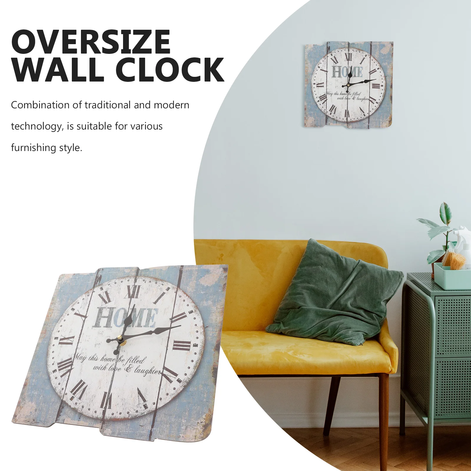 

Oversized Wooden Wall Clock Vintage European Roman Numeral Decorative Square Rustic Clock For Home Bar Hotel Decoration