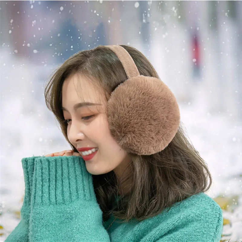 Women Soft Plush Ear Warmer Winter Warm Foldable EarMuffs Fashion Solid Color Fur Earflap Outdoor Cold Protection Ear Cover