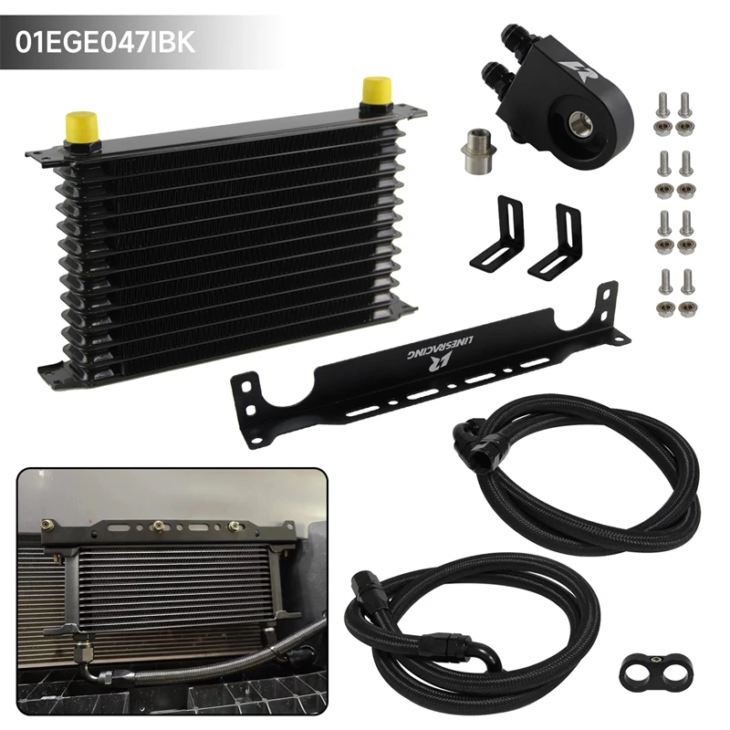 

Universal AN10 13 Row Thermostatic 85±0.5° Oil Cooler Kit +Mounting Brackets Kit For 3/4X16UNF and M20XP1.5