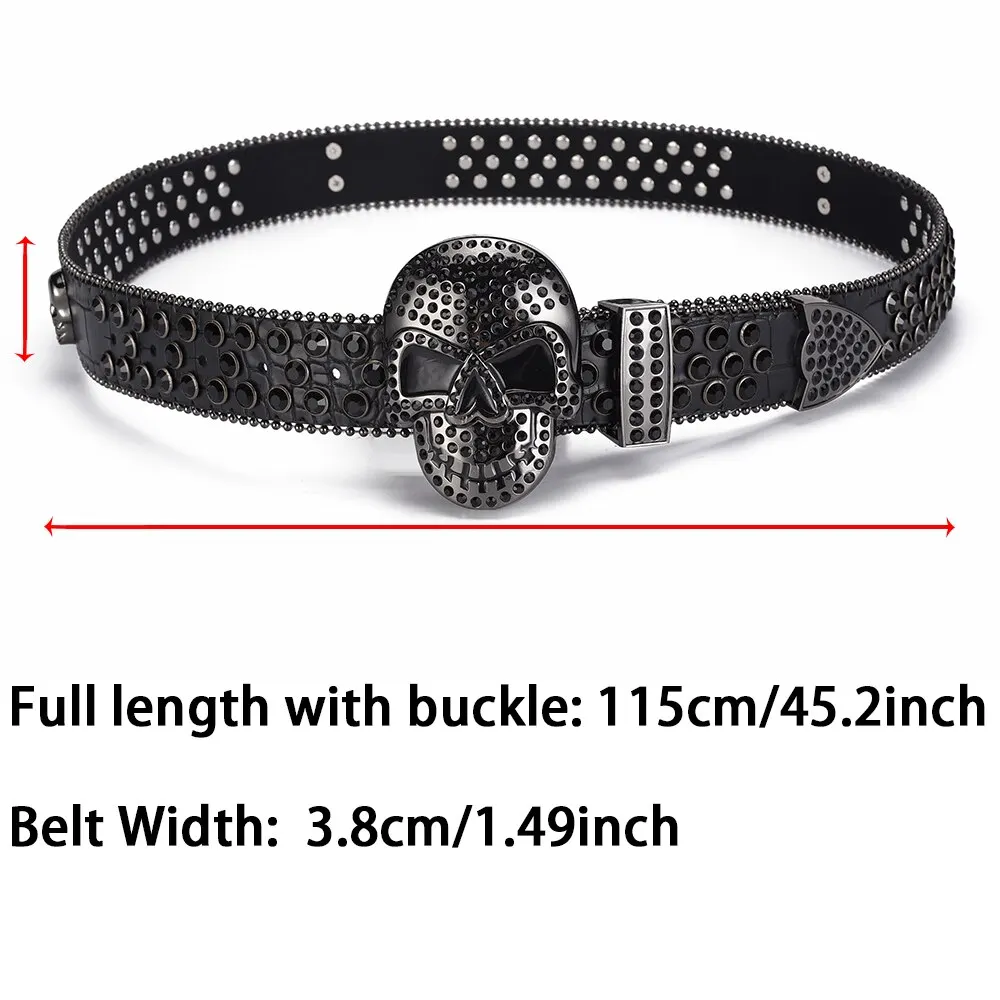 Women\'s Jeans Skull Head Buckle Rhinestone Belt Y2K Belt Shiny Rivet Design Pu Belt Artificial Diamond Belt Punk Rock Men\'s Belt