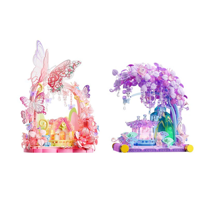 

Idea Construction Mini Block Butterfly Cherry Blossom Tree House Building Brick Sakura Pavilion Toy With Light For Girls Gifts