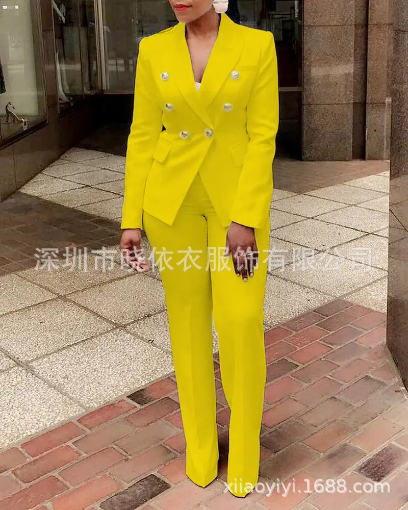 Pant Sets 2023 New High Waited Solid Color Small Suit Long Slept Pans Suit Ensemble Commanding Suit New Two Piece Woman Clothing