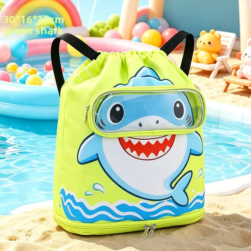 Cartoon-Designed Kids' Waterproof Swim Bag, with Dry and Wet Compartments and a Shoe Pocket, lightweight Beach Travel Backpack