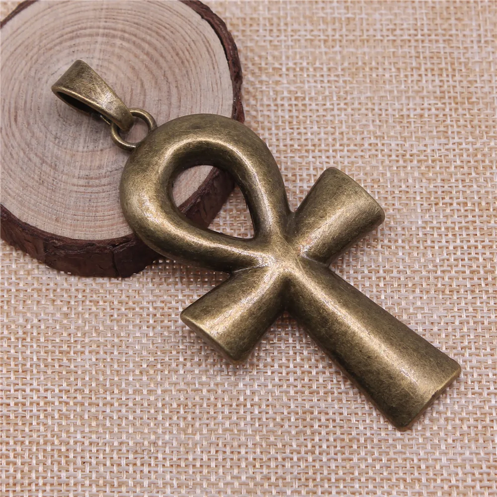 IFOCUS 2pcs/Lot Ancient Egyptian Key Of Life Ankh Cross Pendant For DIY Jewelry Making Zinc Alloy 80x42mm/3.15x1.65inch