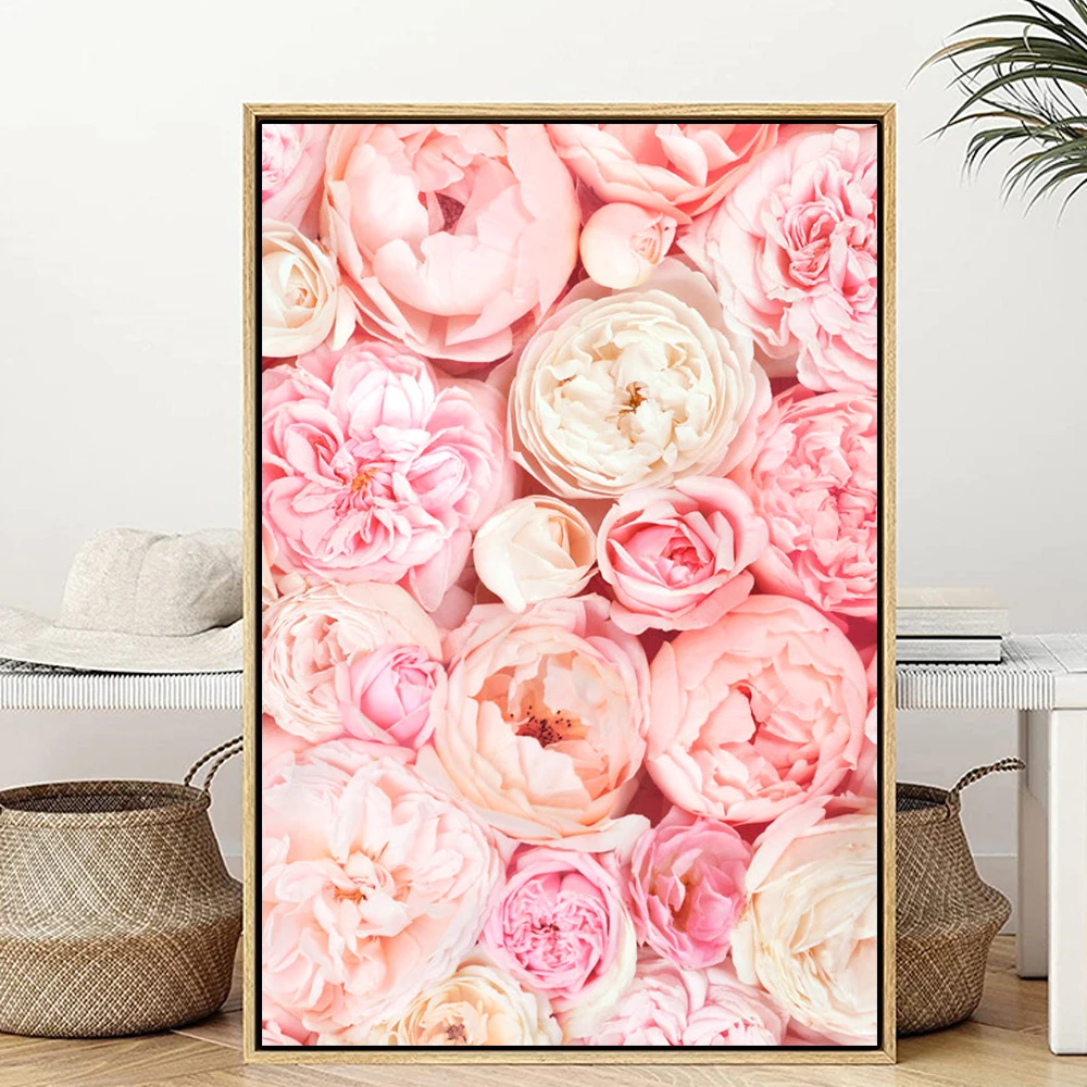 

Romantic Pink Flowers Canvas Painting Fashion Colorful Peonies Poster Print Bedroom Wall Art Mural Living Room Home Decoration