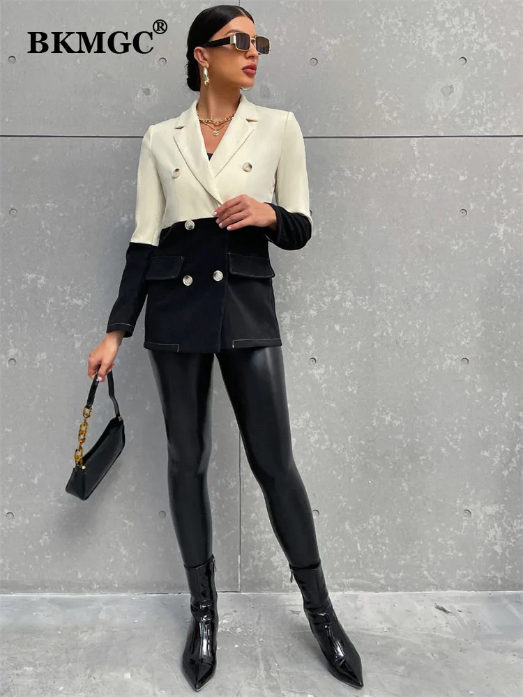 BKMGC – veste et Blazer noir et blanc pour femme, manteau de costume à boutons, veste de bureau, collection automne et hiver 2022