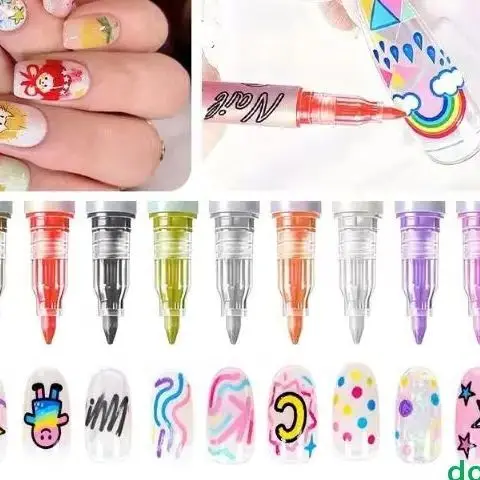 

〔Sabrina〕12 Colors Nail Art Graffiti Pen - 0.7mm Fine Tip Waterproof Drawing Pen for DIY Nail Designs