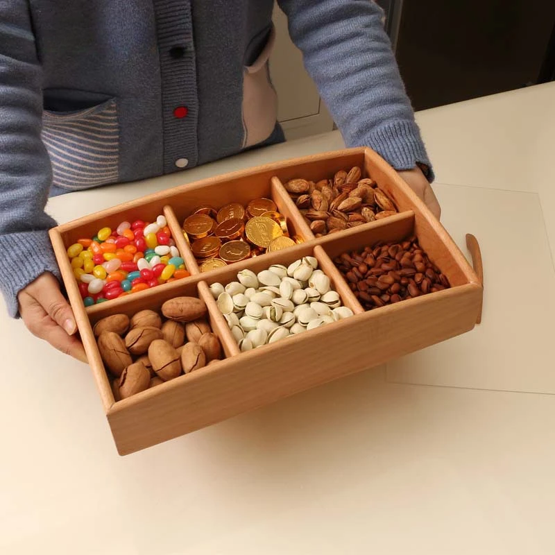 

Handmade beech storage box, household snack fruit plate, divided nut candy box, dining table plate, storage containers