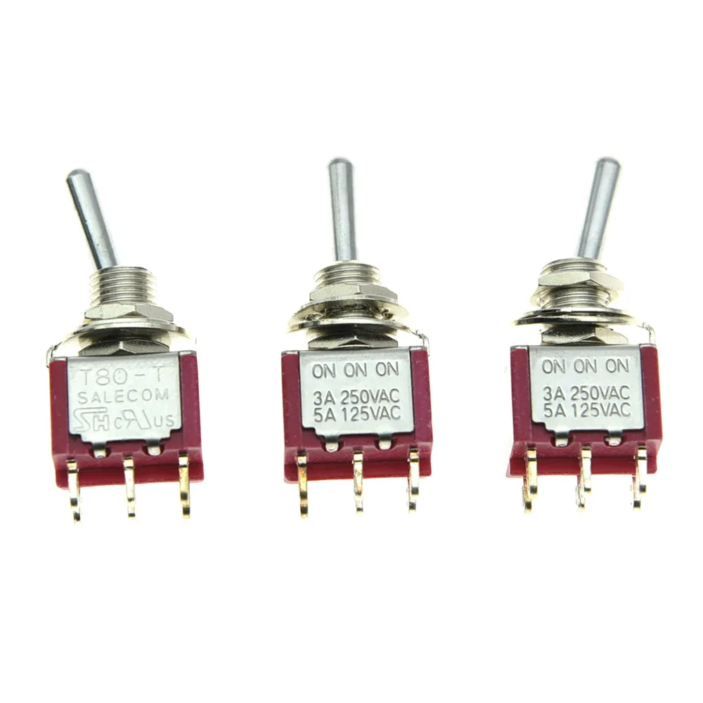 3x DPDT 6 Pin 3 Way ON/ON/ON Guitar Mini Toggle Switch SALECOM Car/Boat Switches T80-T