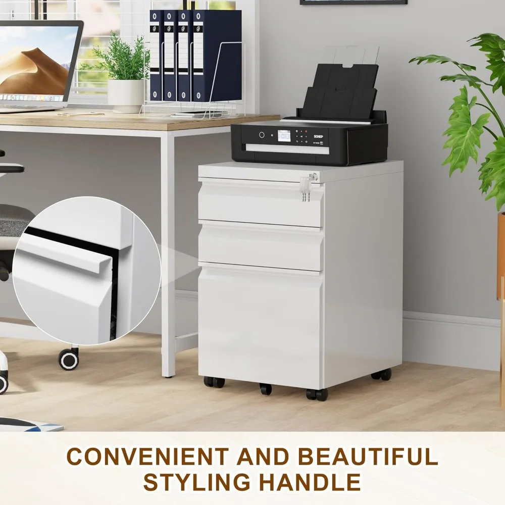 خزانة ملفات متنقلة قابلة للقفل بثلاثة أدراج للمكتب المنزلي، حل تخزين تحت المكتب مع 4 مفاتيح