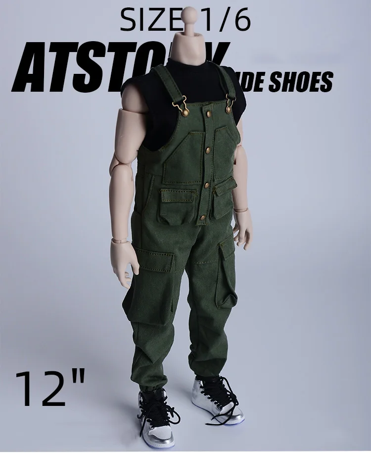 1/6 Male Soldier Multi Pocket Workwear Jumpsuit Straight Hip Hop Loose Work Strap Pants Fit 12inch Action Figure Body Model