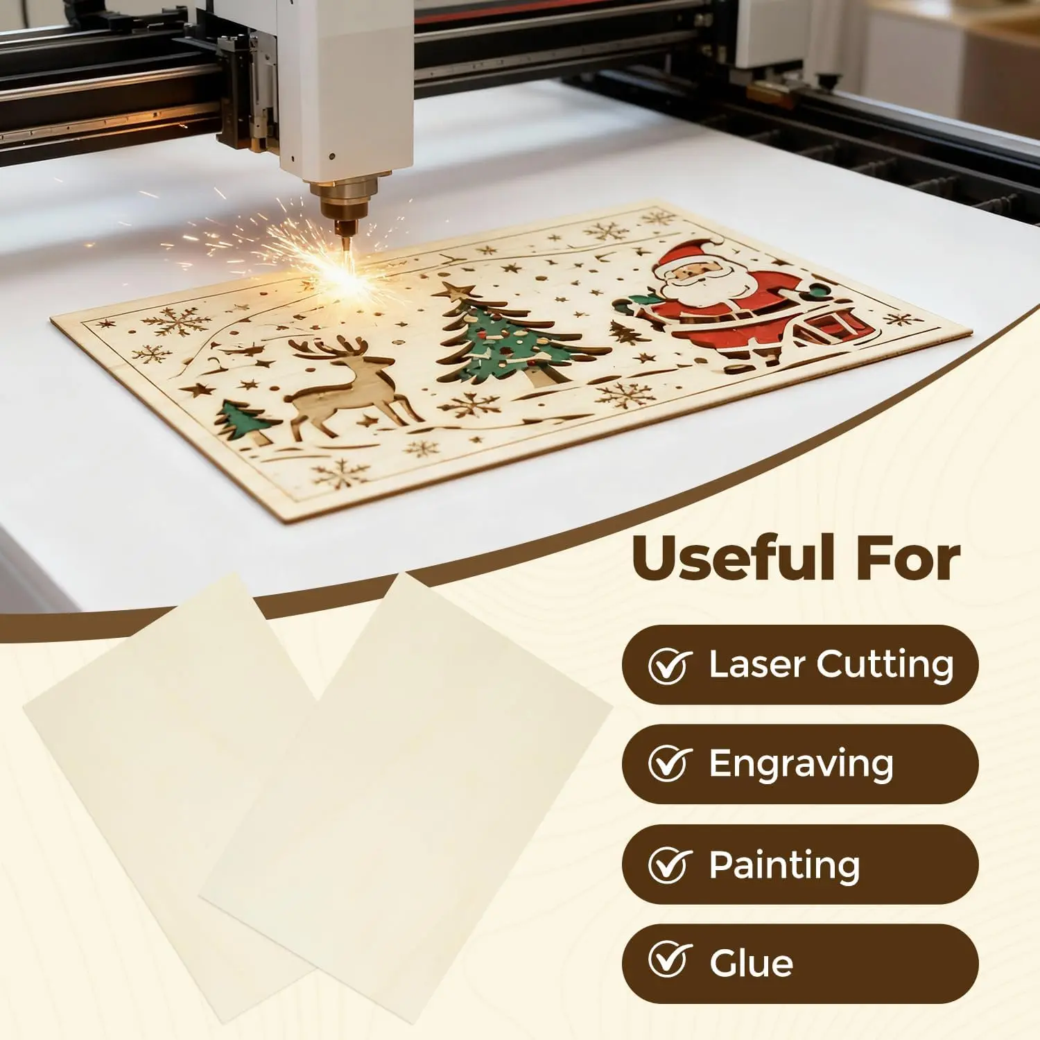 Pacote com 12 Folhas de Madeira Basswood 12x24x1/8 Polegadas, 3mm para Corte e Gravação a Laser, Modelos DIY