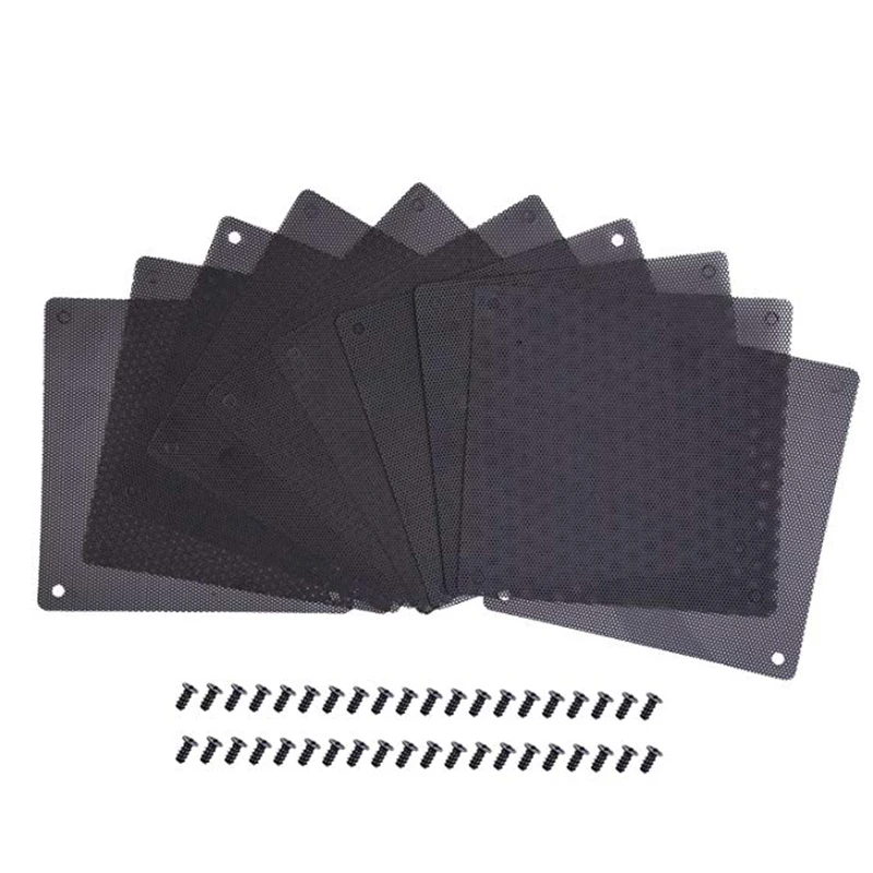 10pcs 120mm Dust Filter Computer Fan Filter Cooler PVC Black Dustproof Box Cover Computer Mesh Pack of 10, Includes 40 Screws